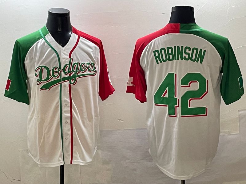 Men Los Angeles Dodgers #42 Robinson White Green Game 2025 Nike MLB Jersey style 1